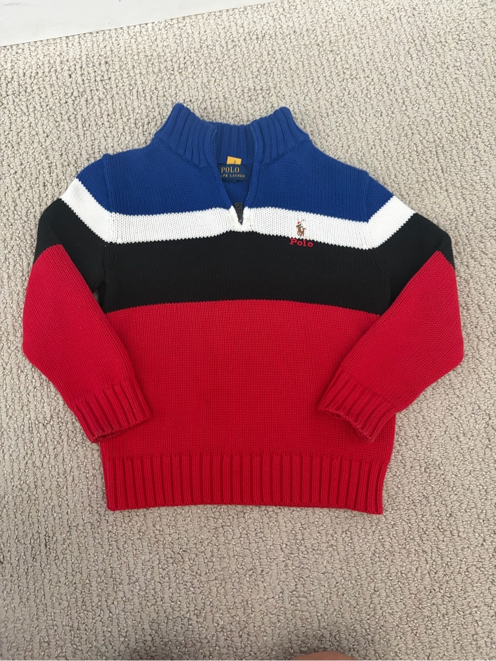 Polo by Ralph Lauren Blue, White & Black Half-Zip Sweater